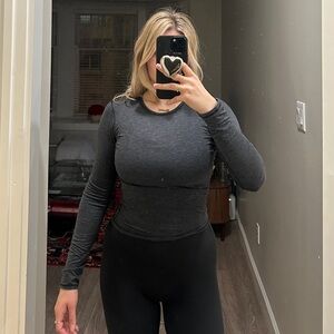 Lululemon Athletica All It Takes Long Sleeve Ruched Cropped Shirt in Charcoal